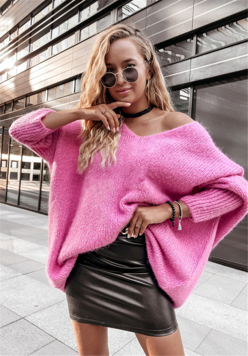 New Loose V-neck Off-shoulder Knitwear Casual